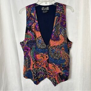 Vintage At Last Women's Colorful Beaded Retro Paisley Print Art To Wear Vest